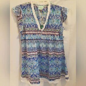 True Destinations Beach Cover/Dress with Fringe, Lace, Pleats, XS